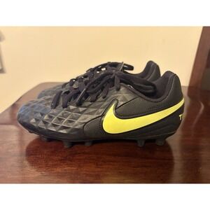 Nike Black Neon Green Tiempo  Kids 13C Athletic Sports Soccer Cleats Shoes